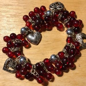 Silver and cranberry bracelet